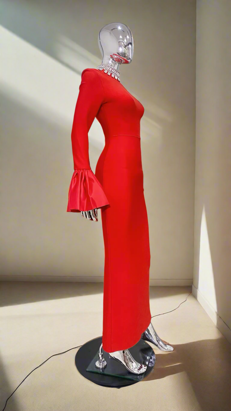 Adaliya Red Rhinestone Bandage Dress