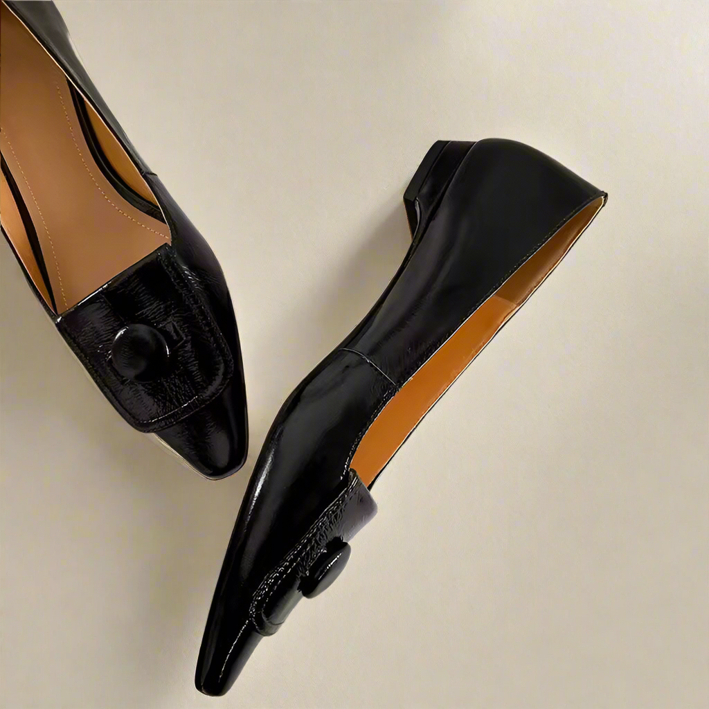 Ariella Black Metal Buckle Slip-on Flats