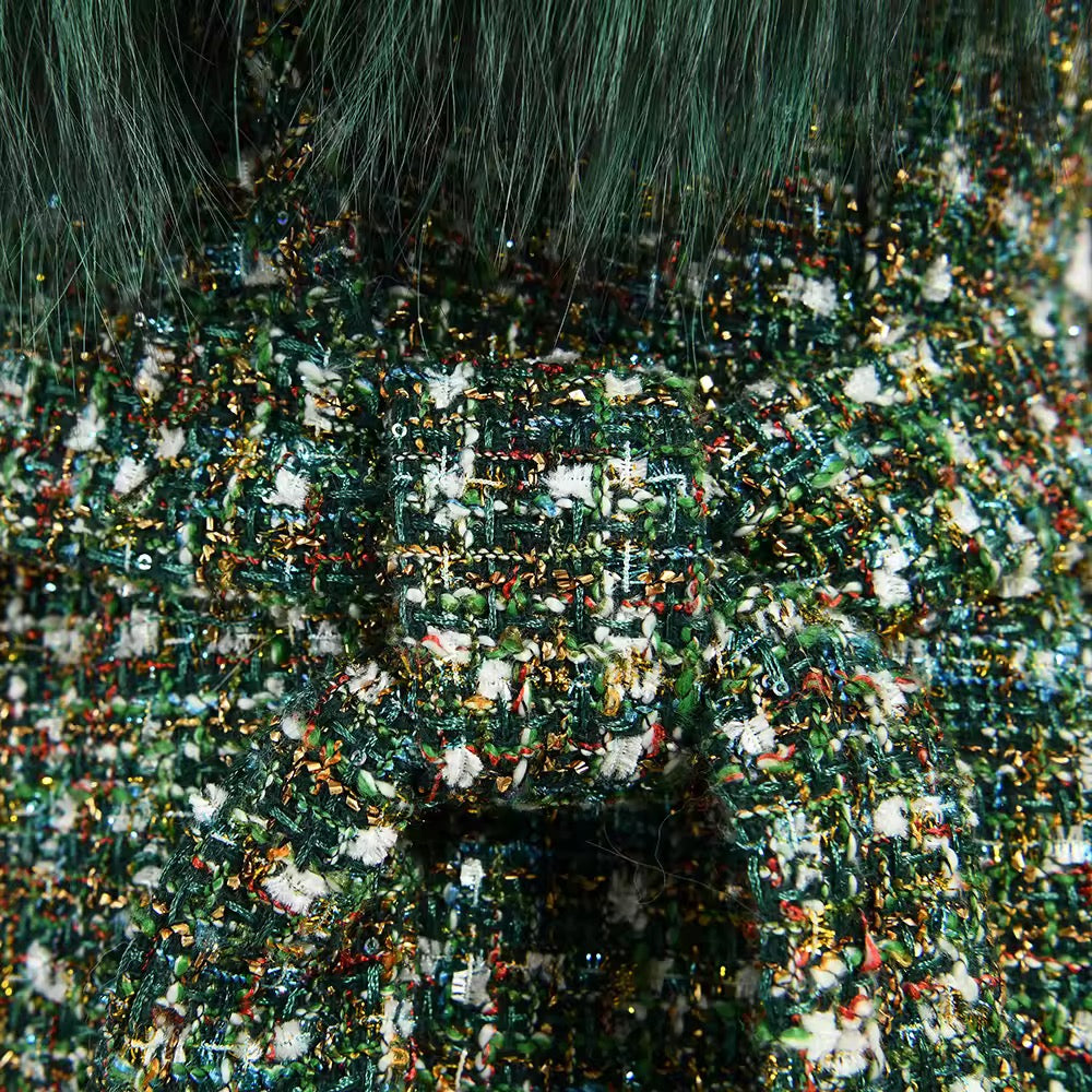 Joanna Green Multi-color Plaid Wool & Fur Coat