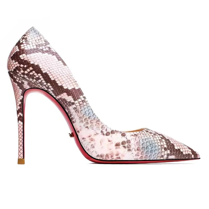 Shalom Pink-Blue Animal Print Red Bottom Heels