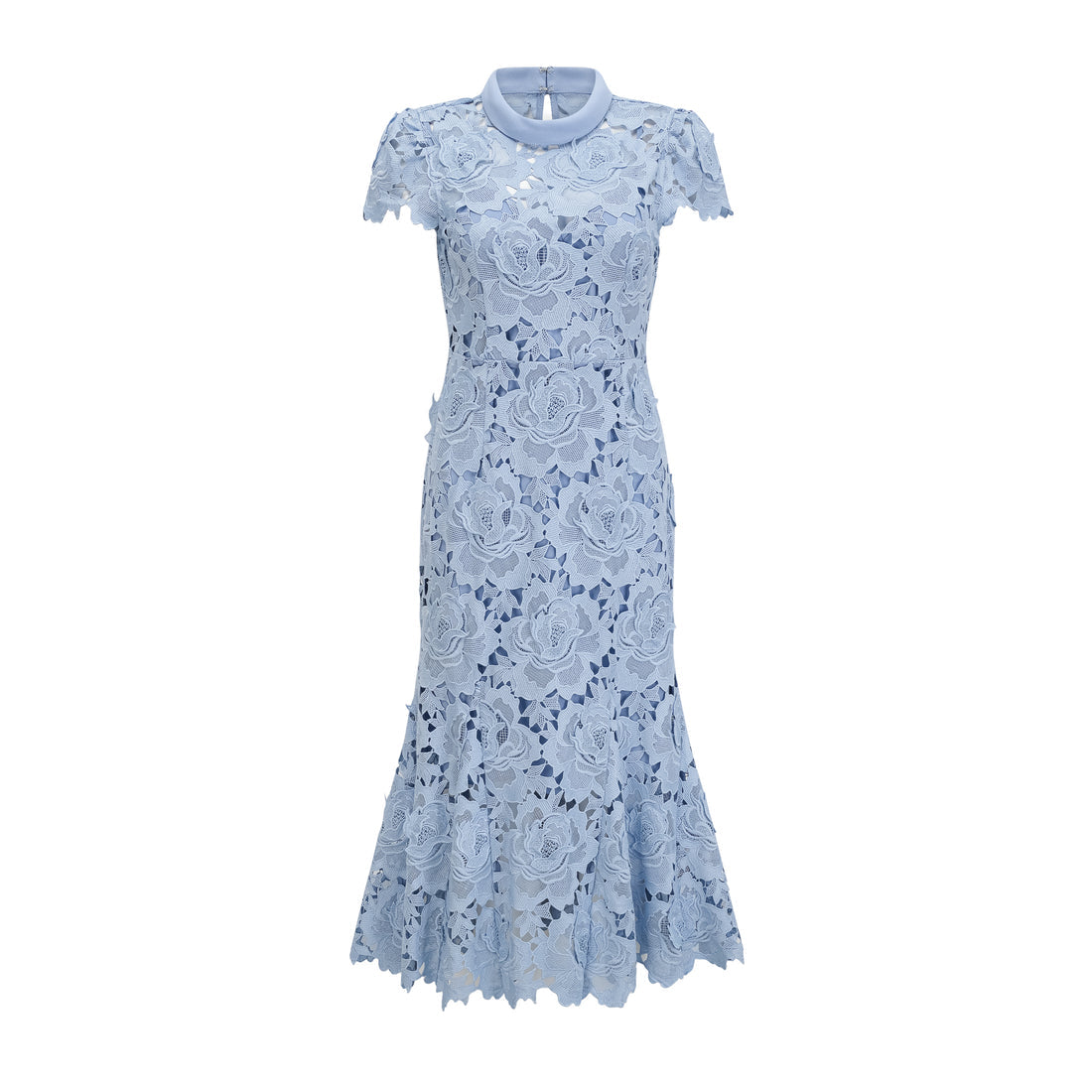 Ailani Blue Floral Applique Lace Midi Dress