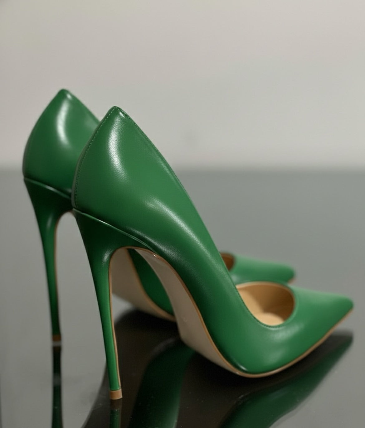 Gabriella Matt Green Leather Heels