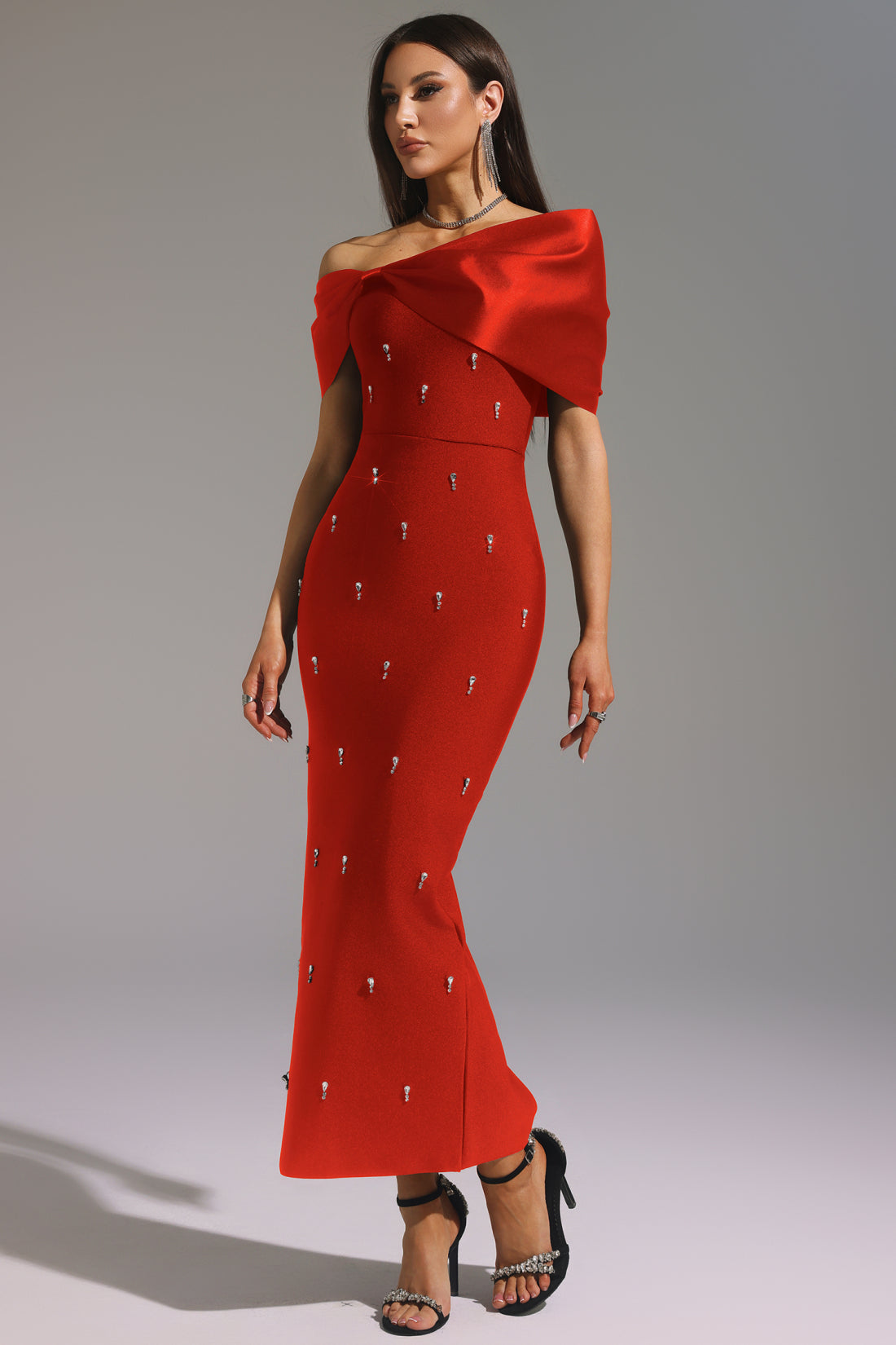 Mandisa Red Diamond Bandage Maxi Dress