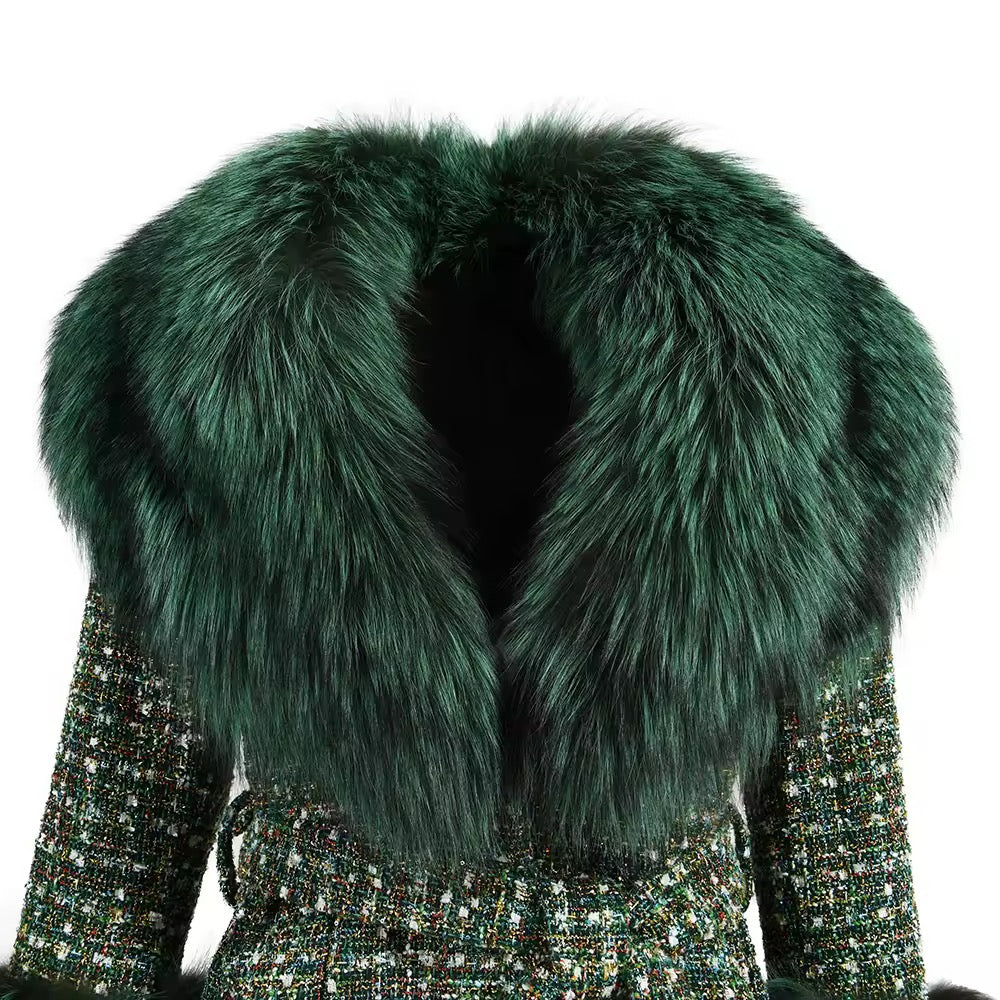 Joanna Green Multi-color Plaid Wool & Fur Coat