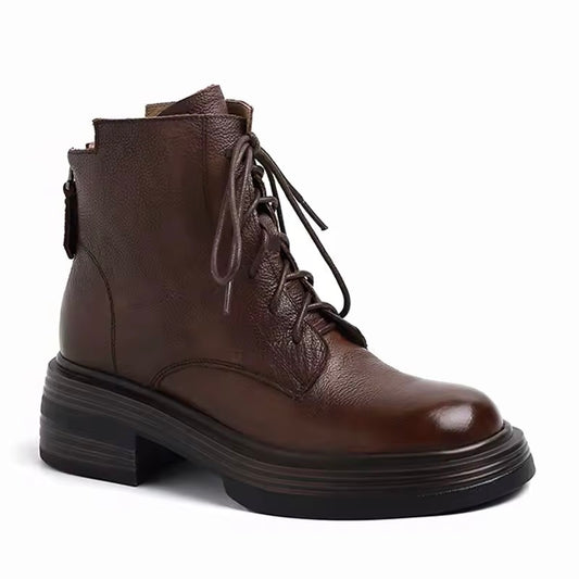 Natalia Brown Back Zip Leather Boots