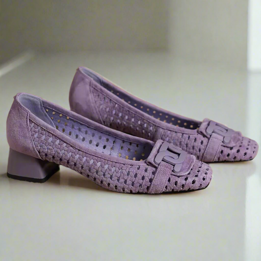 Crochet Purple Leather Buckle Pump