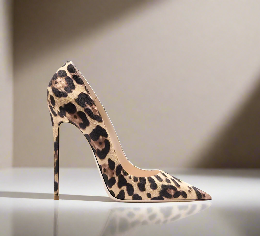Tabitha Leopard Flock Beige Bottom Heels