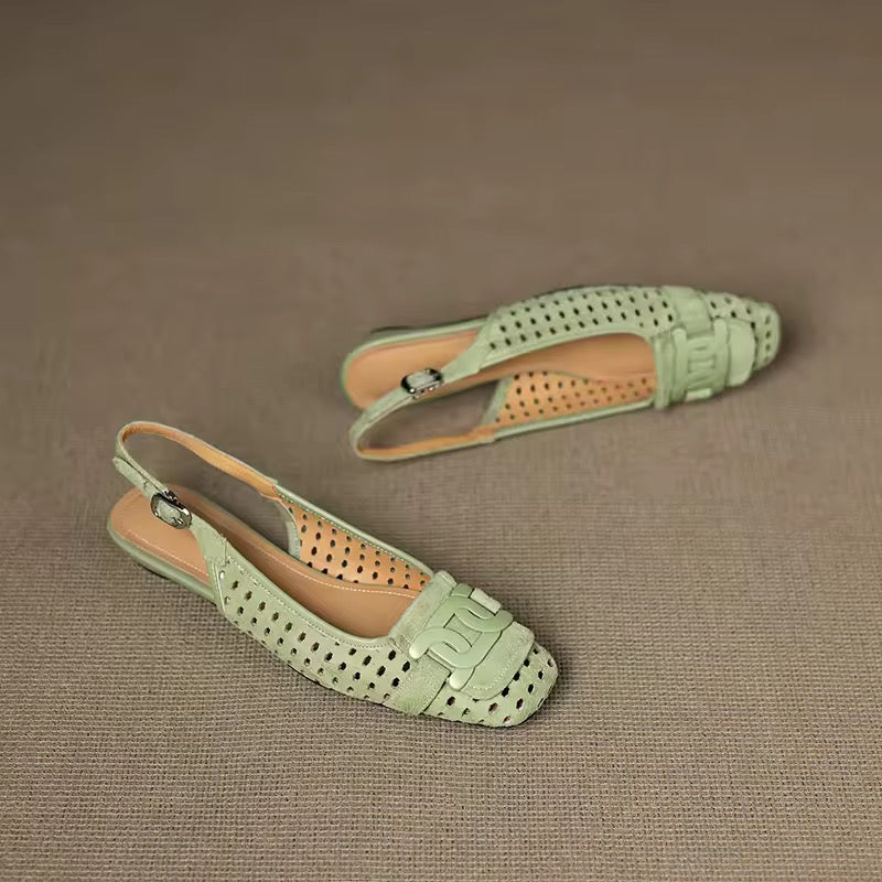 Crochet Green Leather Buckle Slingback Pump