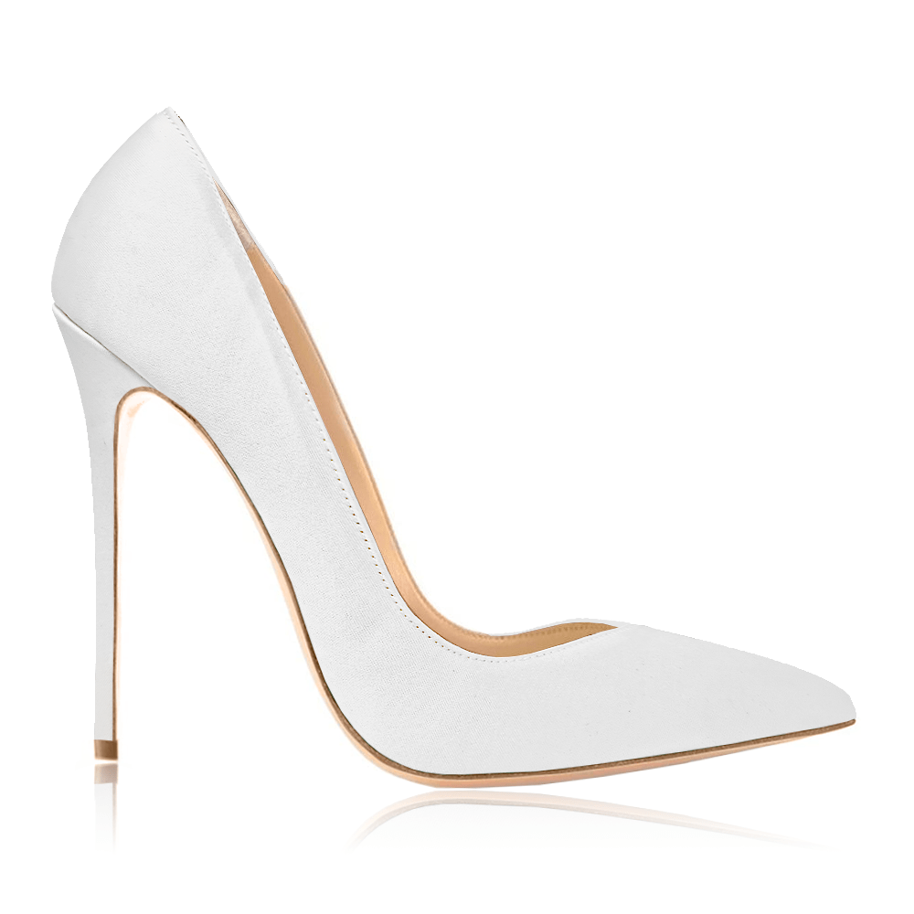 Alima White Satin Leather Heels