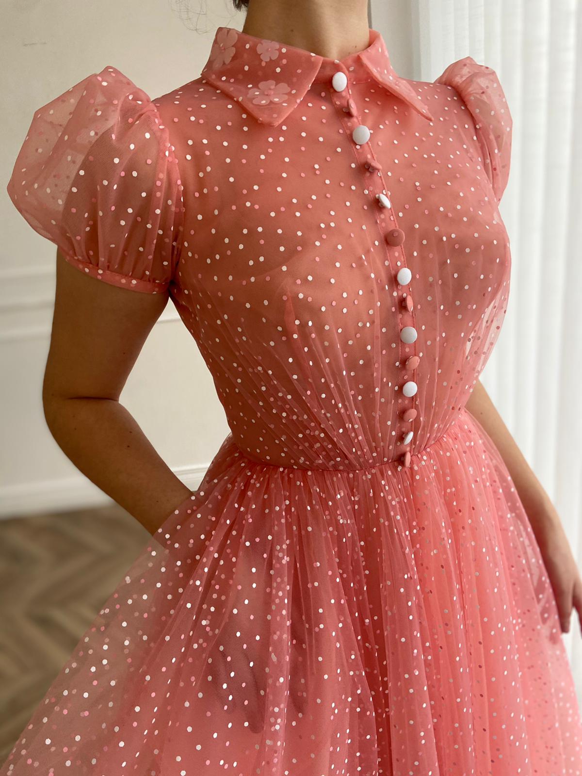 Viviana Dotted Peachy Midi Dress