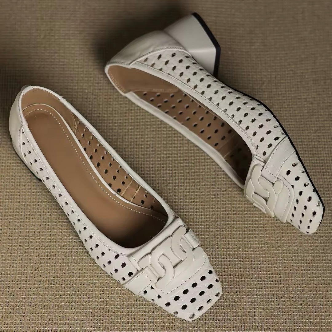 Crochet White Matt Buckle Pump