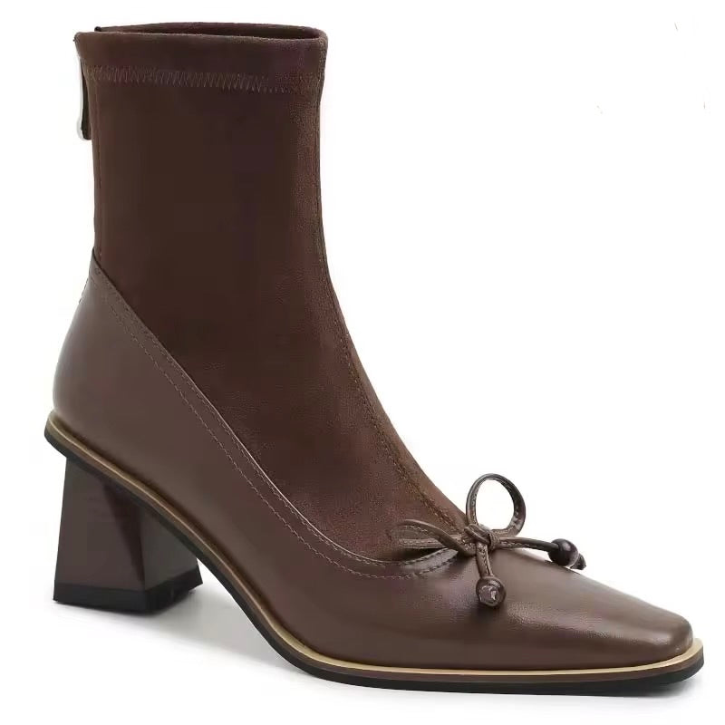 Alya Square Dark Brown Ankle Boots