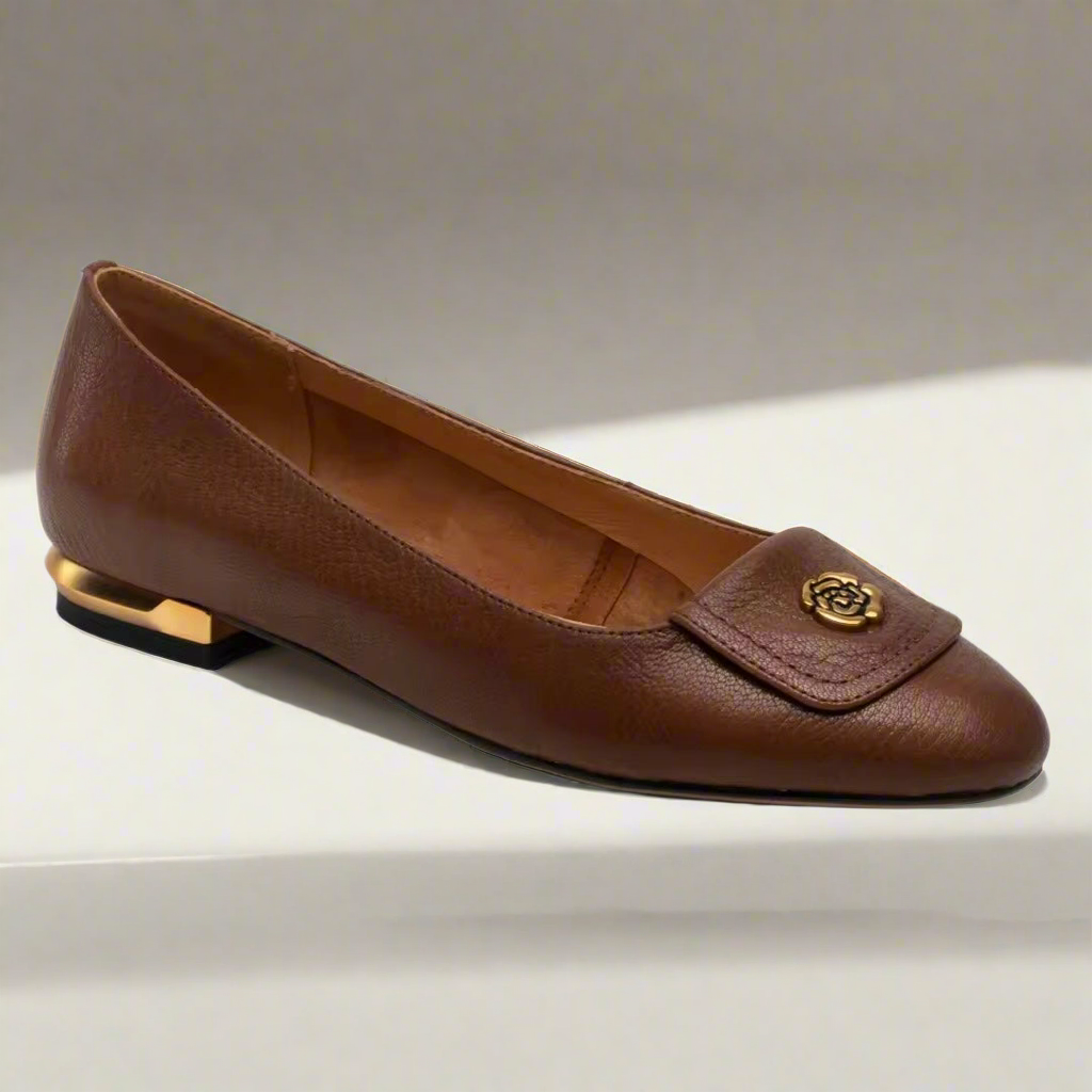 Leilani Brown Leather Flower Buckle Flats