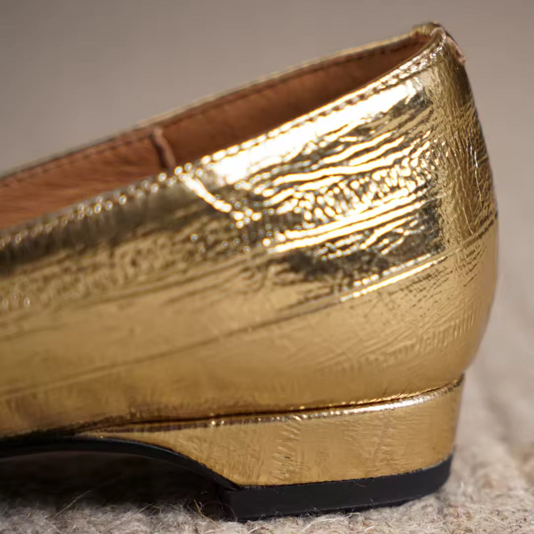Ariella Gold Metal Buckle Slip-on Flats