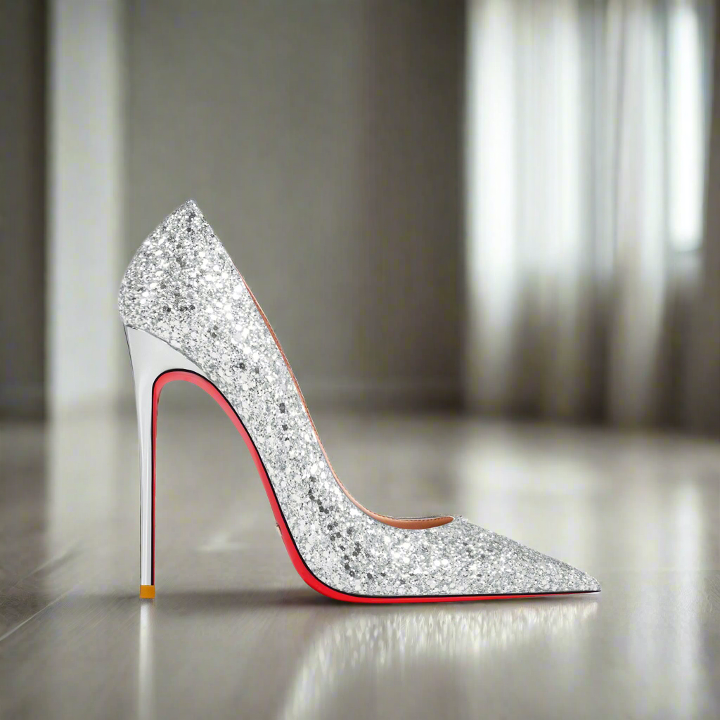 Kate Silver Glitter Red Bottom Heels