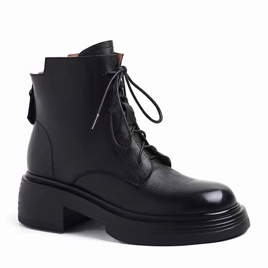 Natalia Black Back Zip Leather Boots