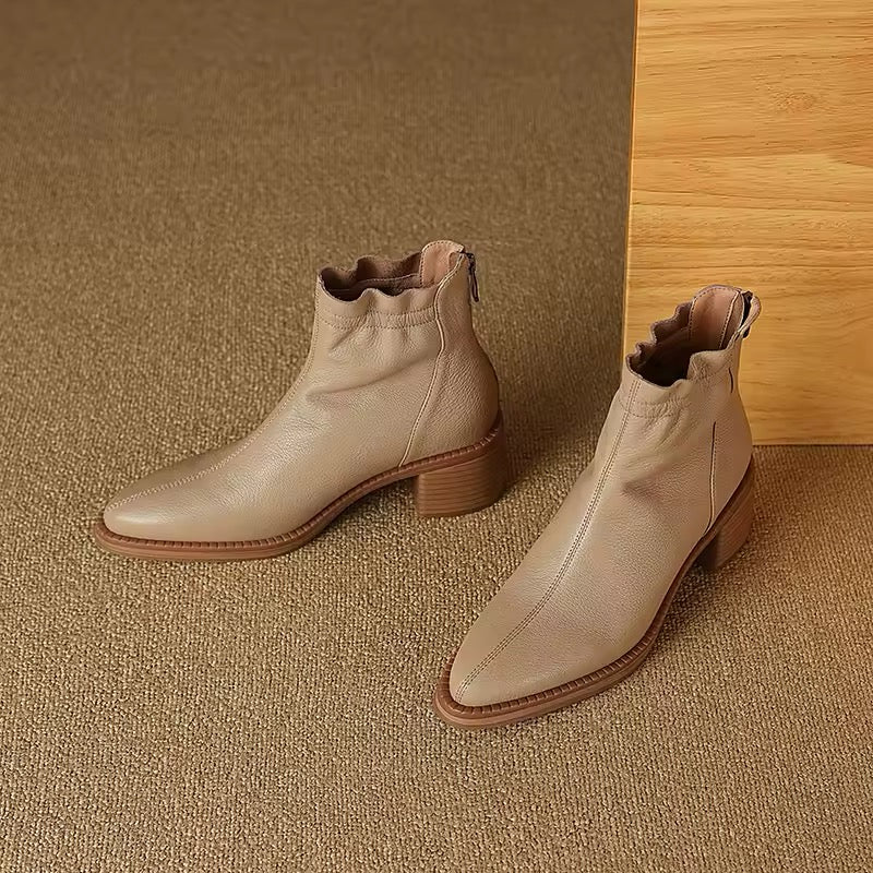 Kiara Beige Block Heels Ankle Boots