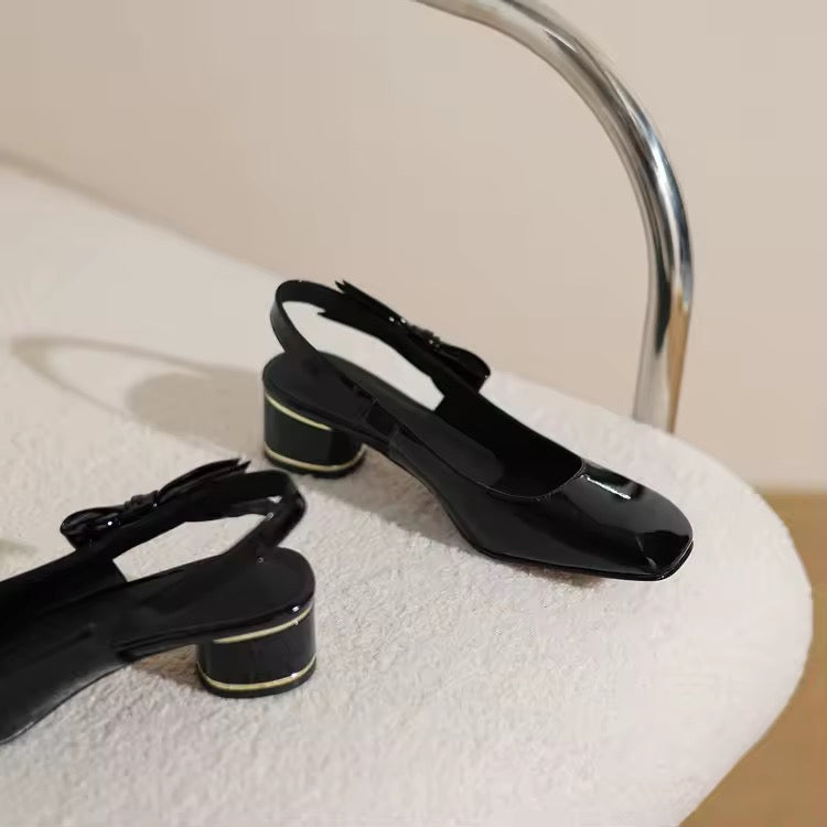 Tallit Black Chunky Heel Slingback Sandals