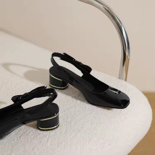 Tallit Black Chunky Heel Slingback Sandals