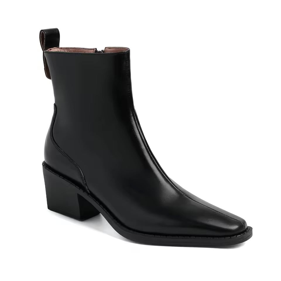 Anita Black Matt Leather Ankle Boots