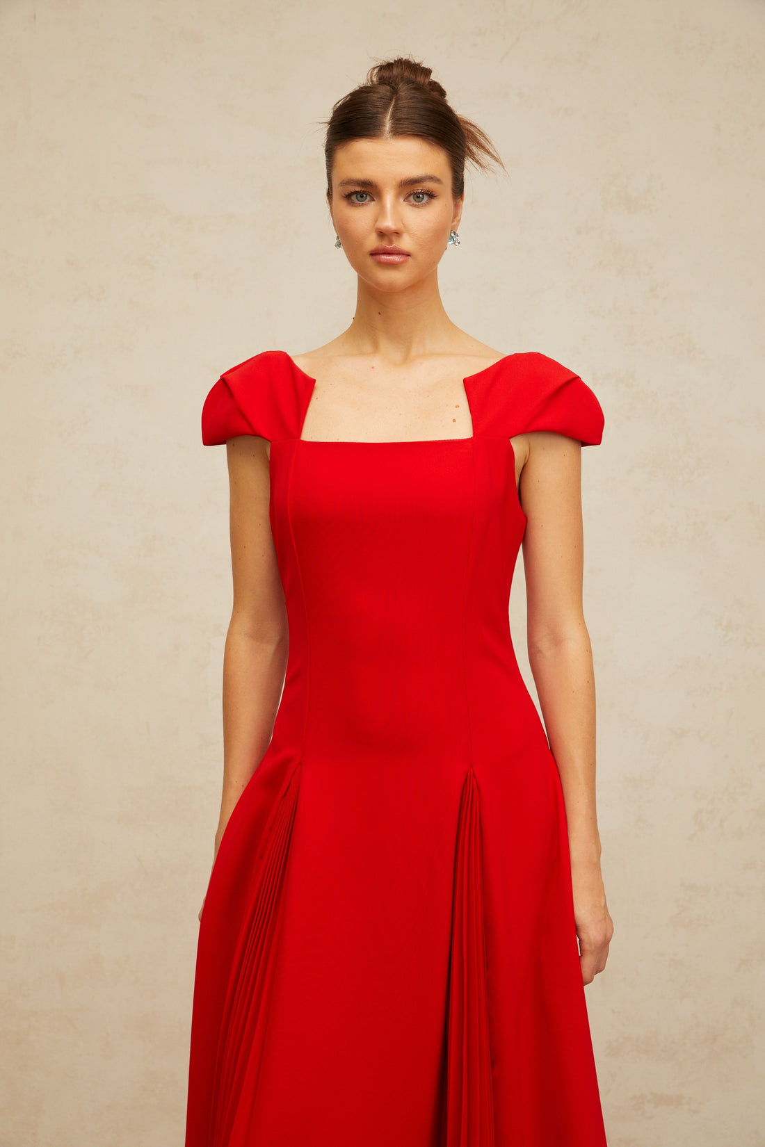 Yakira Red Pleated Midi Dress