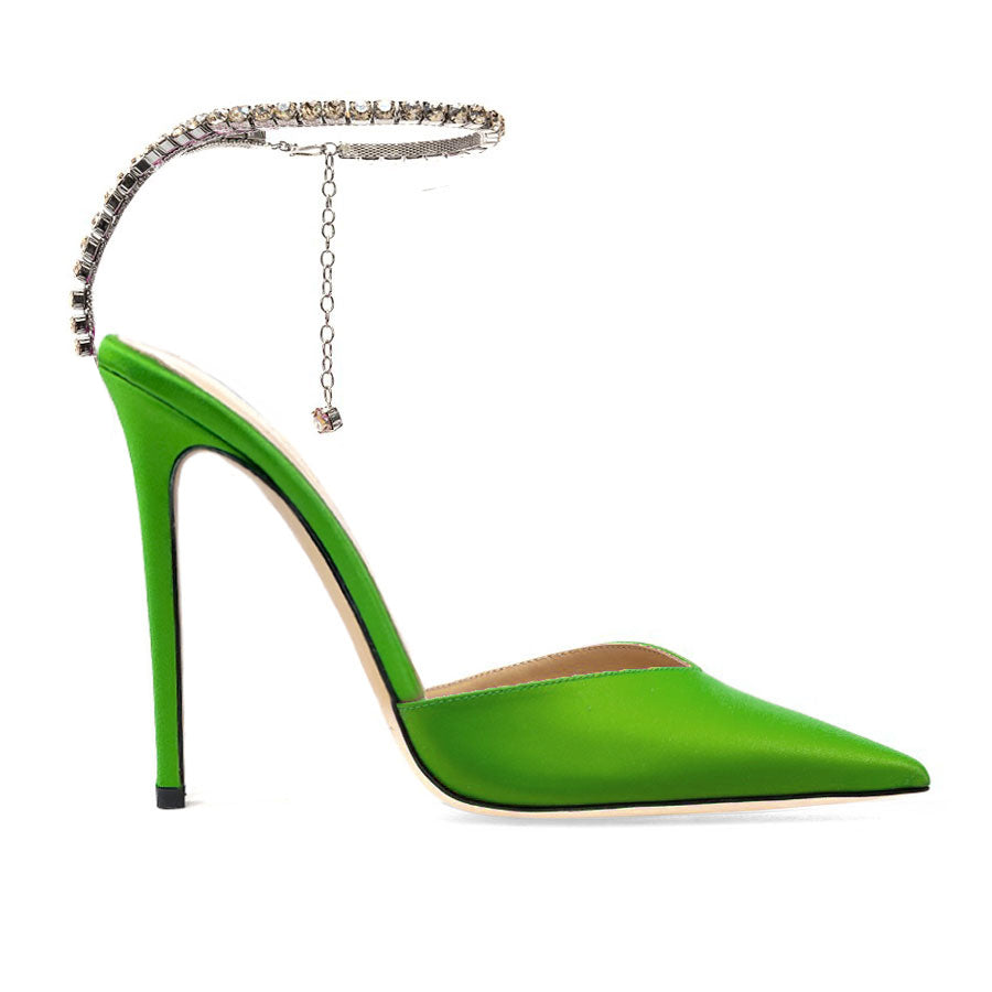 Charisma Green Satin Slingback Sandals