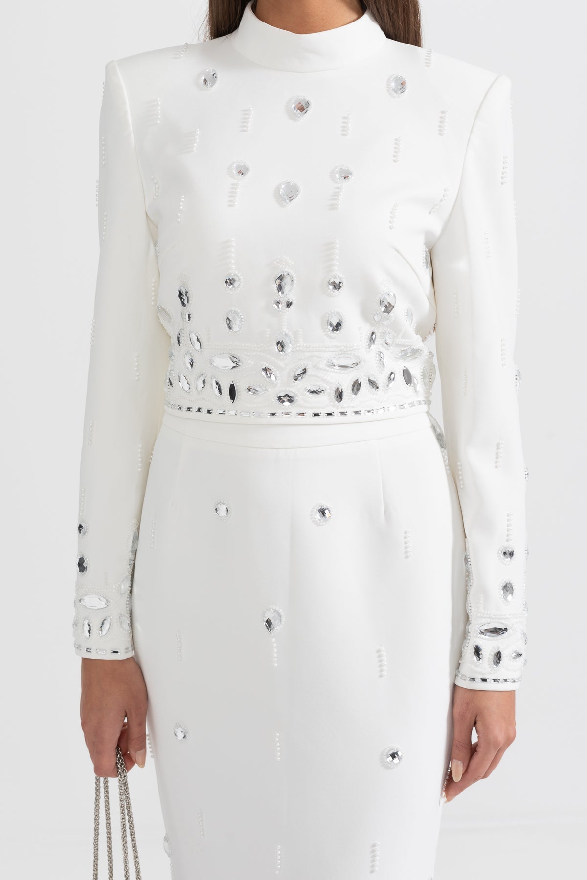 Carmen White Diamond Embellished Two Piece Dress