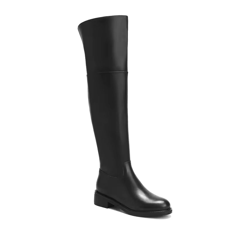 Renee Black Flat Thigh High Boots