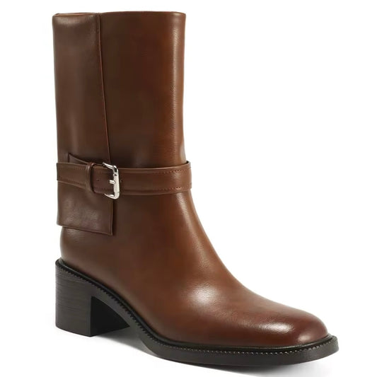 Mattea Mid-Calf Brown Block Boots