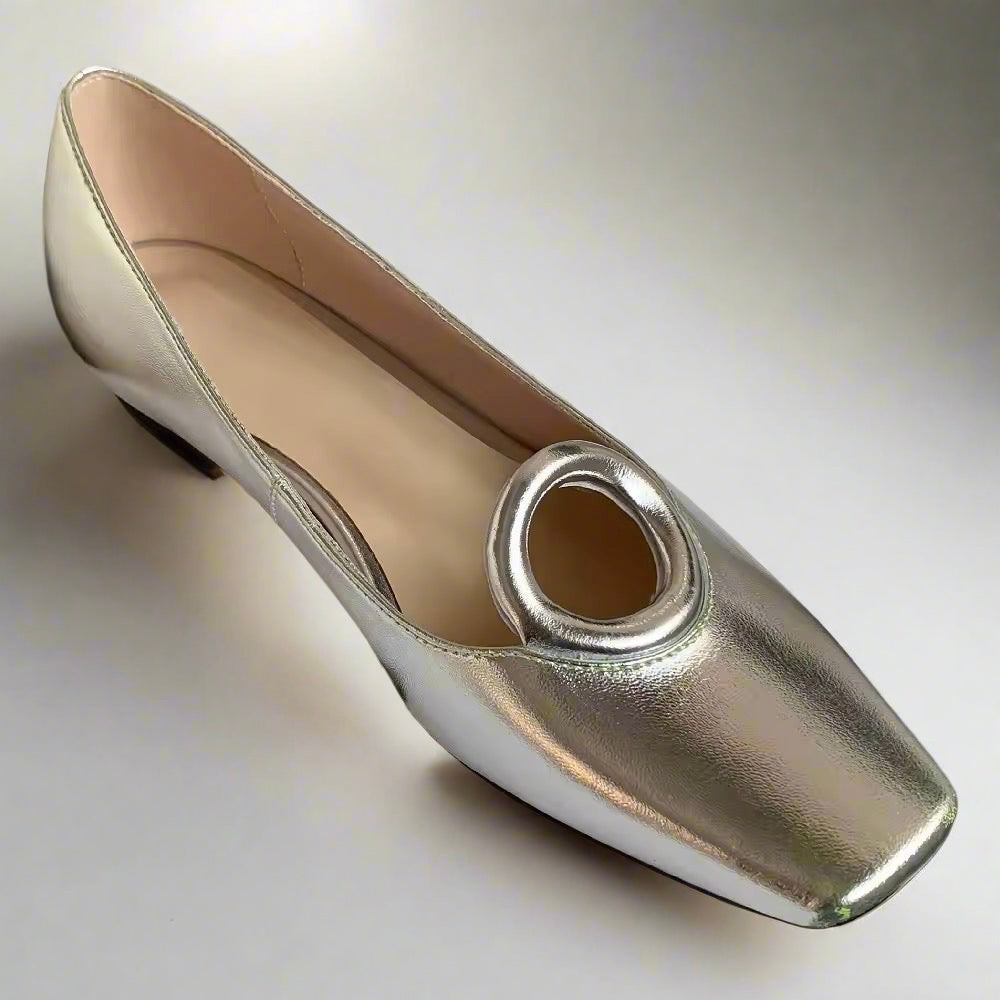 Cyma Silver square toe slip-on ballet flats