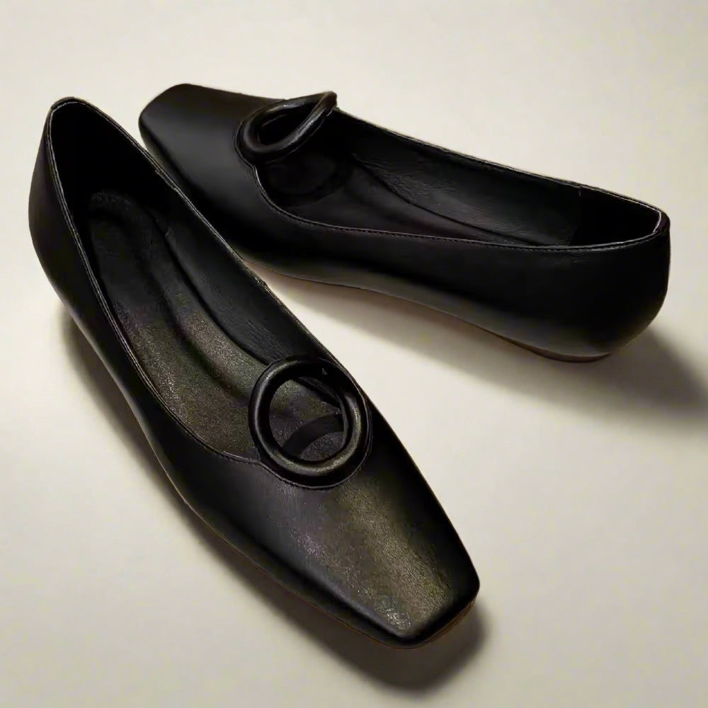 Cyma Black square toe slip-on ballet flats