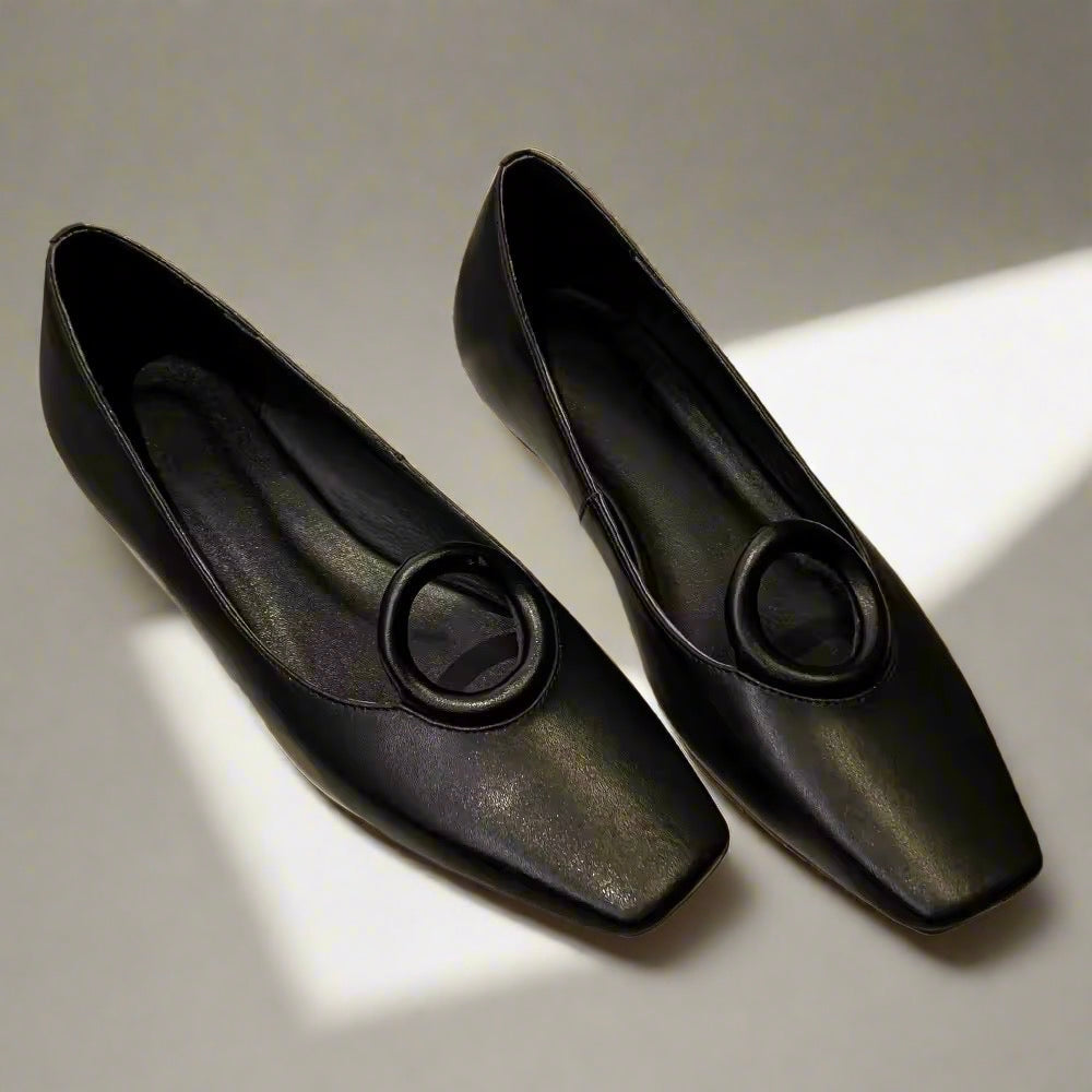 Cyma Black square toe slip-on ballet flats