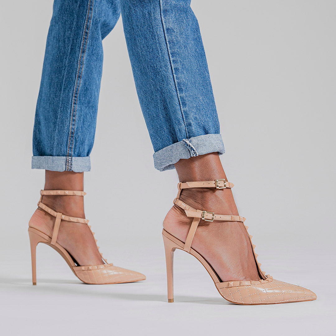 Audrey Nude Rivet Slingback Sandals