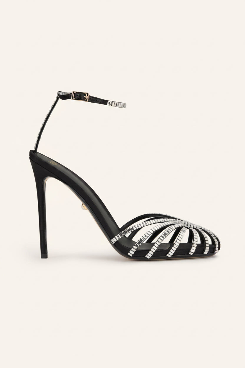 Stephanie Black Crystal Embellished Back Strap Sandals