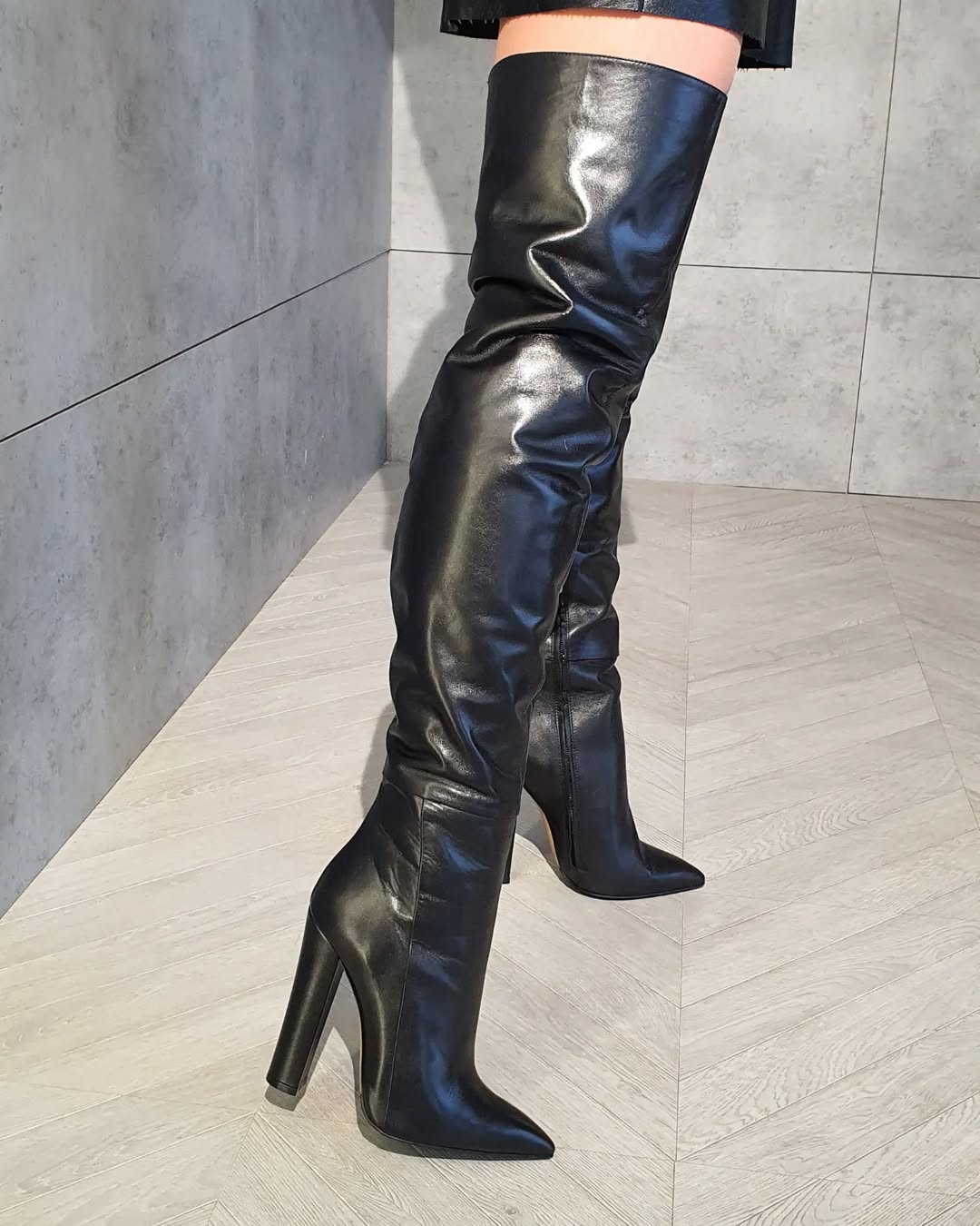 Candace Black Block Heel Thigh High Boots