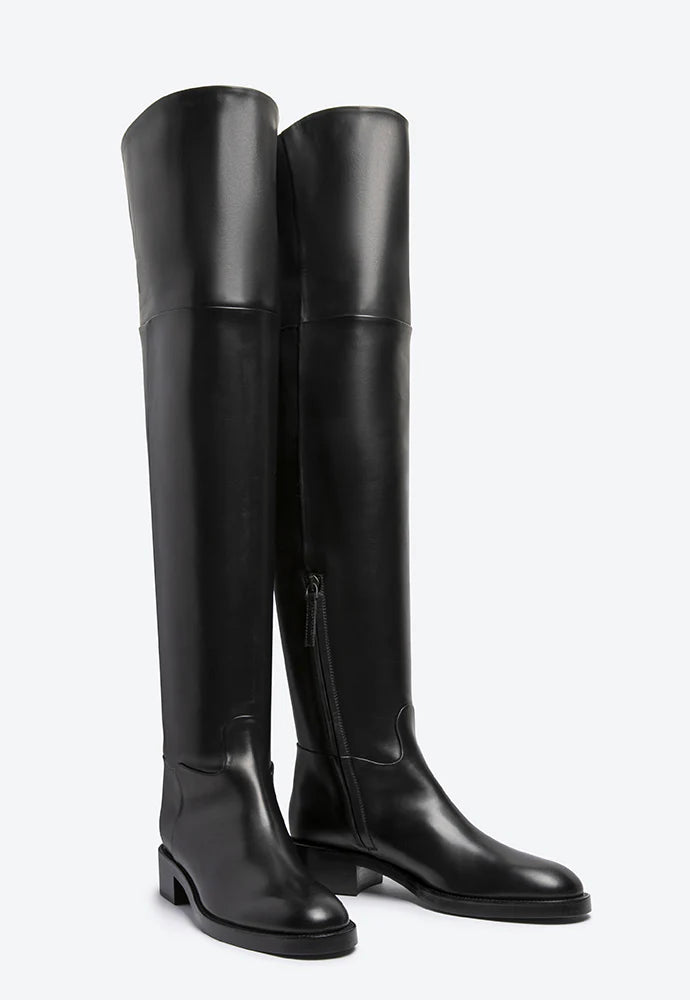 Renee Black Flat Thigh High Boots