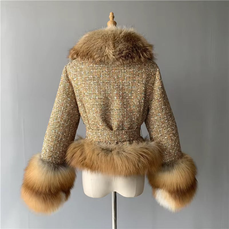 Joanna Gold Short Plaid Woolen Fur Coat