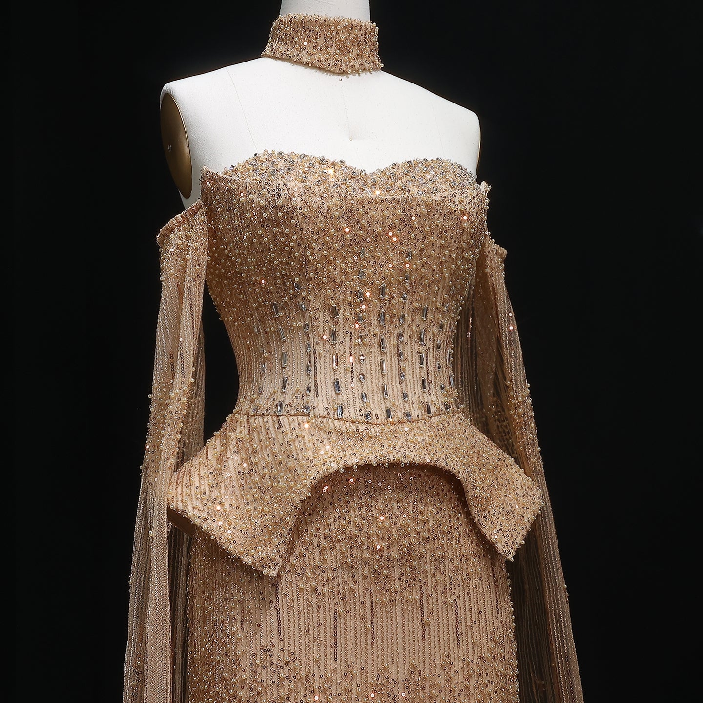 Beatha Crystal Evening Off-Shoulder Cape Dress
