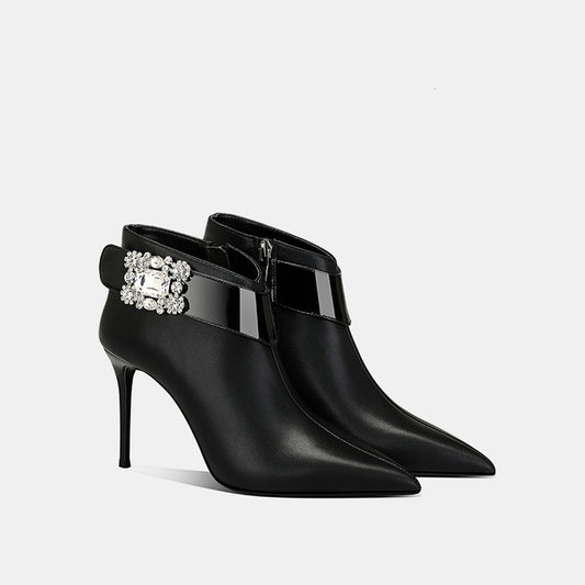 Oriana Embellished Matt Black Ankle Boots