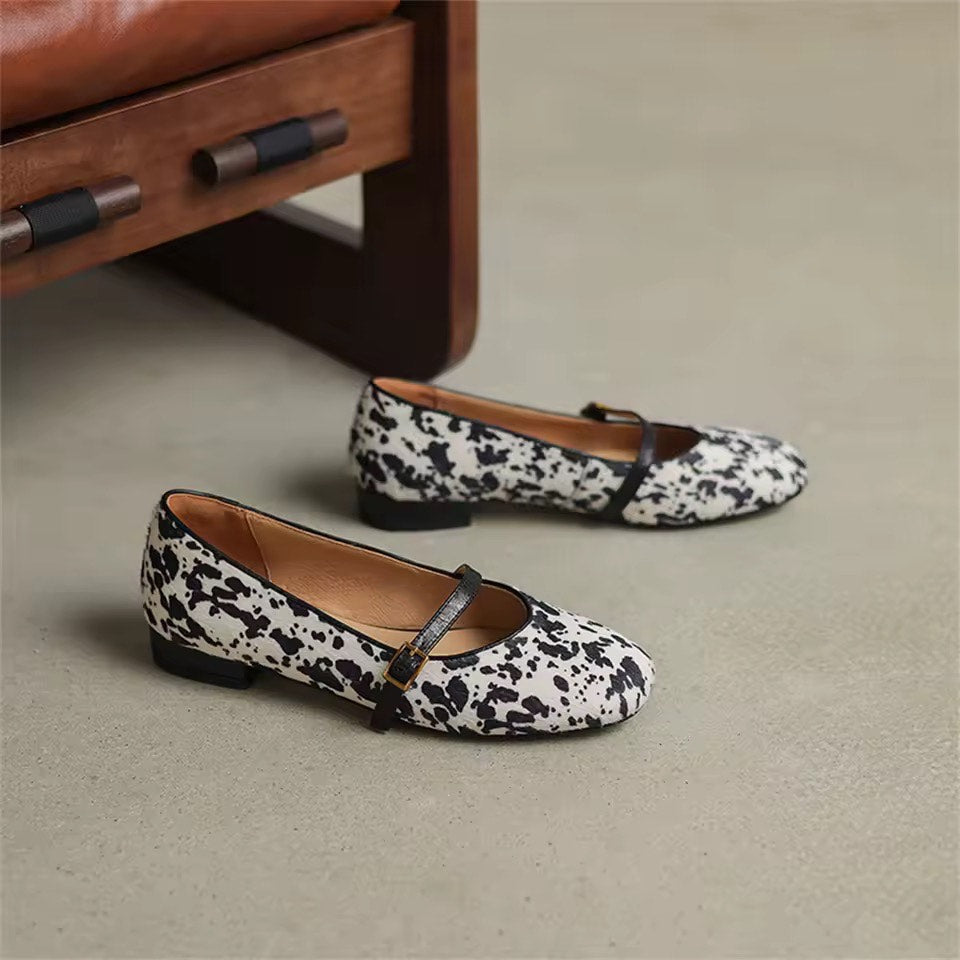Chloe White Animal Print Ballet Flats