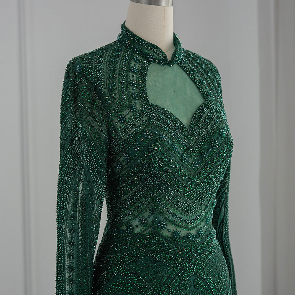 Mercy Emerald Green High Neck Evening Dress