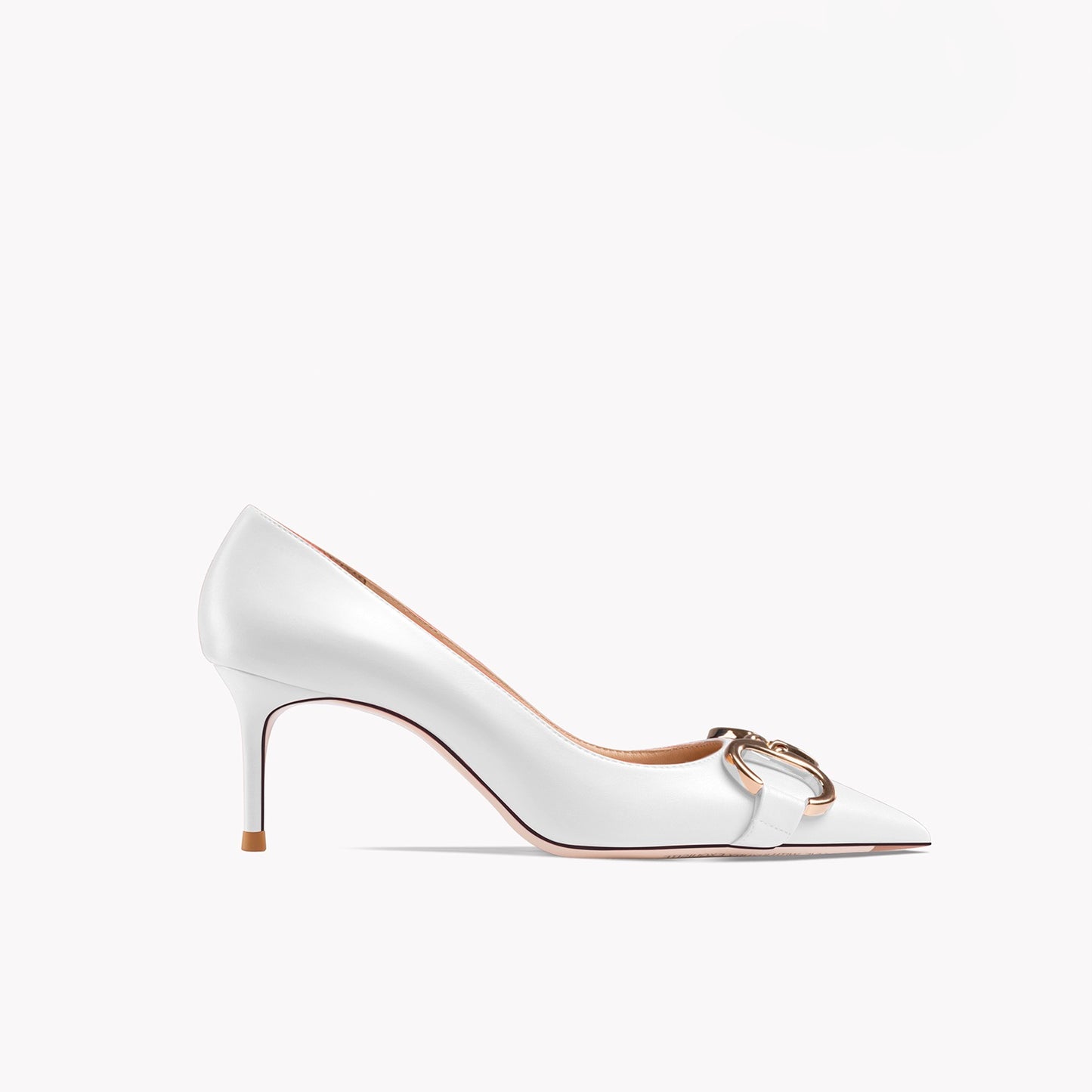Ellie Buckle Leather White Heels