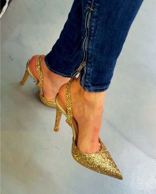 Brielle Gold Glitter Slingback Sandals