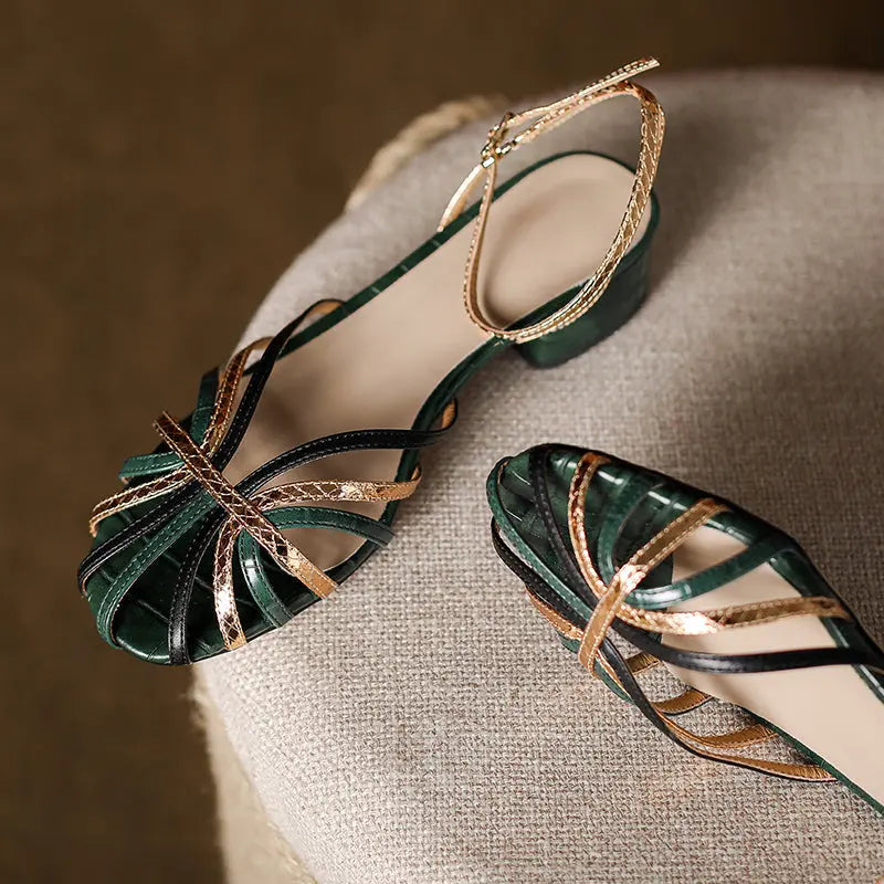 Jamal Green & Gold Flat Sandals - Queen Sheila Brand