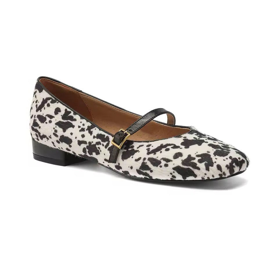 Chloe White Animal Print Ballet Flats