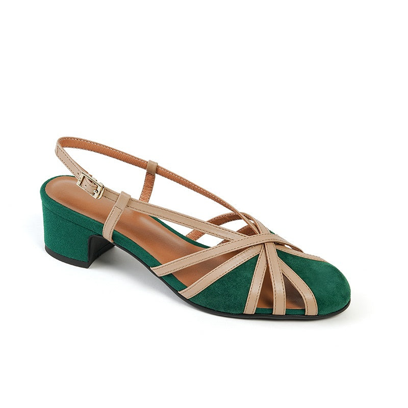 Nelly Green Round Toe Slingback Sandals