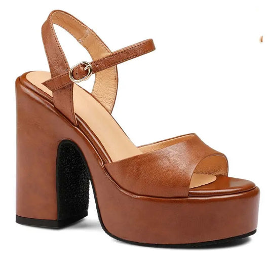 Candice Brown Platform Leather Sandals - Queen Sheila Brand