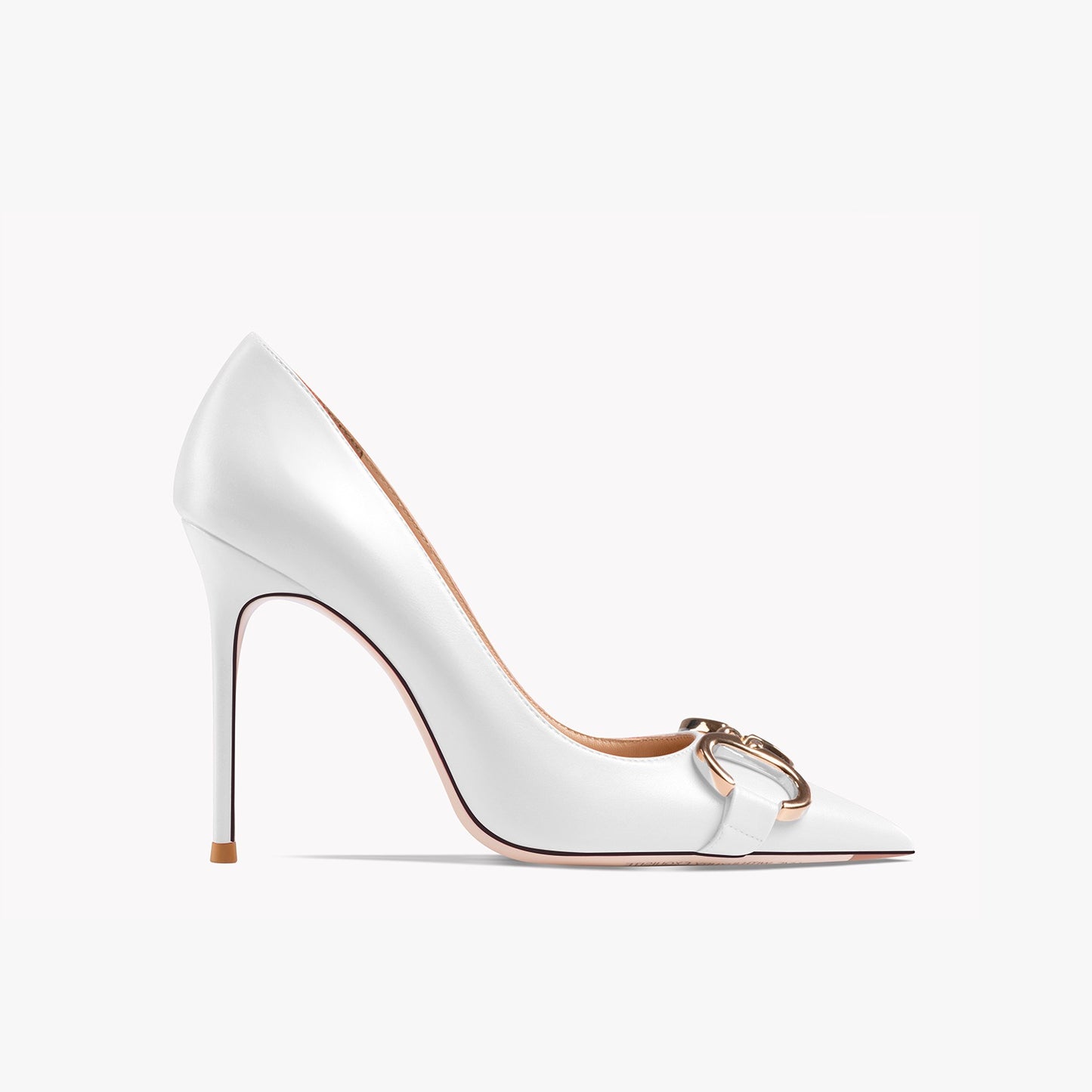 Ellie Buckle Leather White Heels