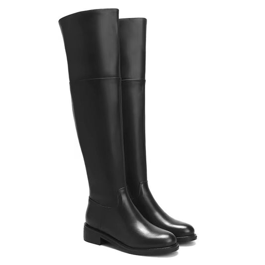 Renee Black Flat Thigh High Boots