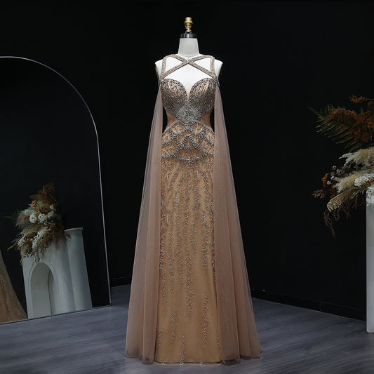 Cherub Luxury Crystal Evening Dress with Cape